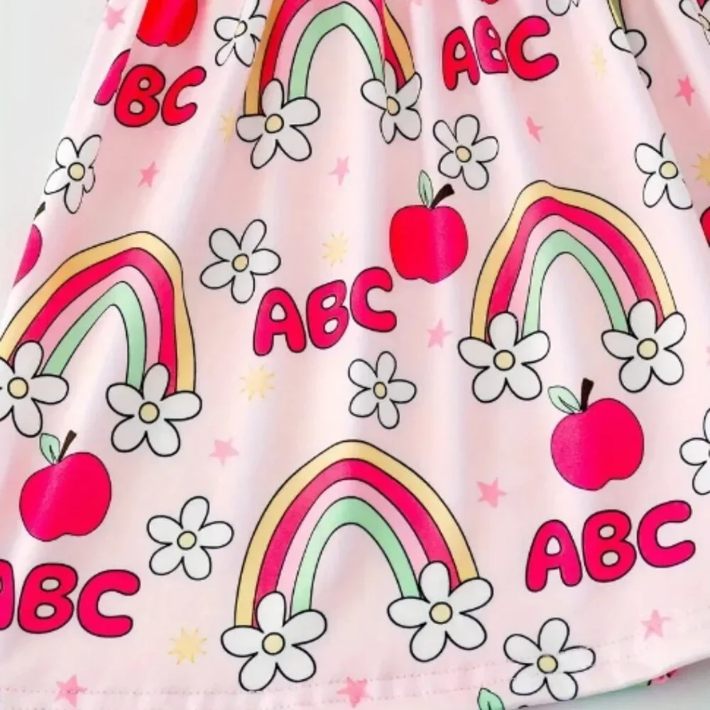 Boutique Back to School Rainbow Apple Girls Sleeveless Pink Dress